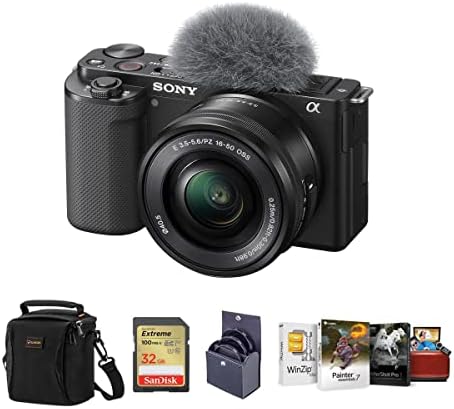 Sony ZV-E10 tükör nélküli Fényképezőgép, 16-50 mm-es Objektív, Fekete Csomag Mac Képszerkesztő Szoftver Suite, 32 gb-os SD Memória