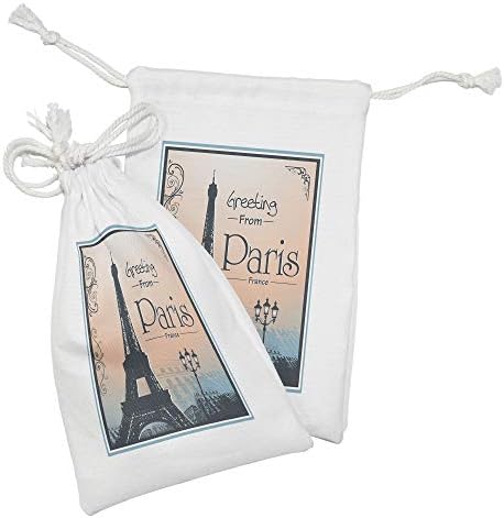 Ambesonne Eiffel-Torony Szövet táska 2, Üdvözlő Párizs Franciaország Romantikus Poszter, Kis Zsinórral Táska Pipere Maszkokat, Szívesség,
