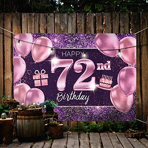 PAKBOOM Boldog 72. Születésnapi Banner Háttérben - 72-Es Szülinapi Parti Dekoráció, Kellékek a Nők - Rózsaszín, Lila, Arany,
