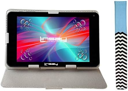 LINSAY® 7 HD Képernyő négymagos Tablet Kék Vonalak bőrtok