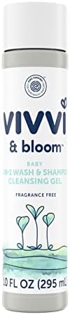 Vivvi & Bloom Szelíd 2-in-1 Baba Wash & Sampon Tisztító Gél, Levelek Érzékeny Bőrt az Egészséges & Hidratált, Illatanyag-Mentes,