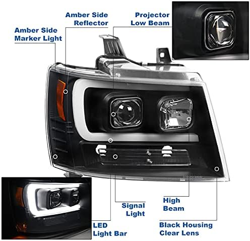 ZMAUTOPARTS Beépített LED Projektor Fényszóró Fényszóró Fekete Kompatibilis a 2007-2014-es Chevy Suburban/Tahoe