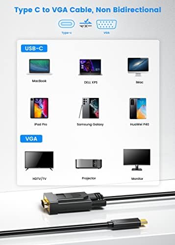 USB-C-VGA Kábel, USB VGA Kábel 5FT, USB3.1 C-Típusú Kompatibilis Thunderbolt 3-as MacBook Pro, a Samsung Galaxy Dell XPS 13/15, Lenovo Yoga-1080P@60Hz