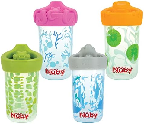 Nuby Nem Öntsön 3D-s Karakter Csőrös Csésze Soft Touch Flo Szilikon Felső, 12 Uncia, Béka (Ujjlenyomat Eltérőek Lehetnek)