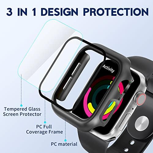 ???????? xiwxi [3 Csomag] Kemény PC Esetben Edzett Üveg kijelző Védő fólia Apple Nézni SE/Sorozat 6/5/4 44mm Ultra-Vékony karcálló Körül védőburkolat(Fekete/Rózsaszín/Kék)