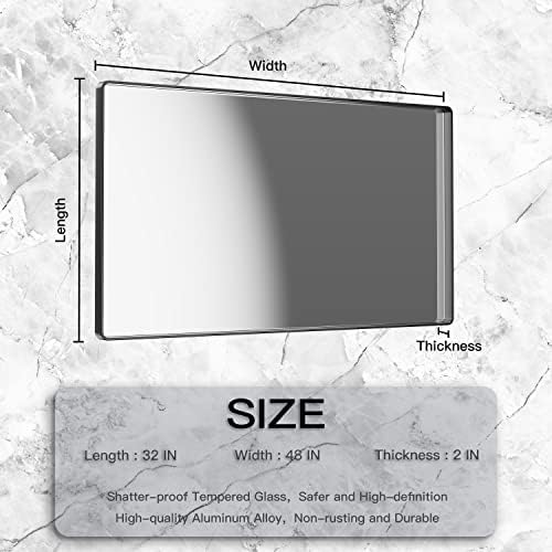 Yamazakura Fürdőszoba Tükör, 48x32 Colos Fekete Fali Matt Fém Keretben Modern Téglalap alakú Hiúság Tükör (Vízszintes/Függőleges)