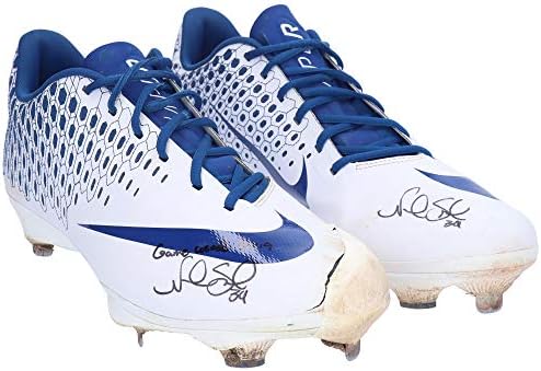 Noah Syndergaard New York Mets Dedikált Játék-Fehér, illetve Kék színű Nike Stoplis a 2019 MLB Szezon - MLB Dedikált Játék Használt Denevérek
