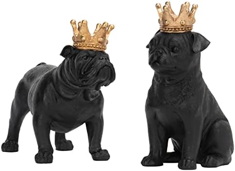 Guichifun francia Bulldog Állat Figurák Otthoni Dekoráció - 2 Fekete francia Bulldog Szobrok Arany Korona Dekoráció Születésnapi