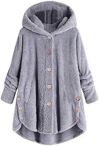 AIHOU Női Téli Polár szőrmés Kabát Alkalmi Plus Size Meleg Kabátok Megvastagodhat Le Gomb Kapucnis Kabát Könnyű Outwear