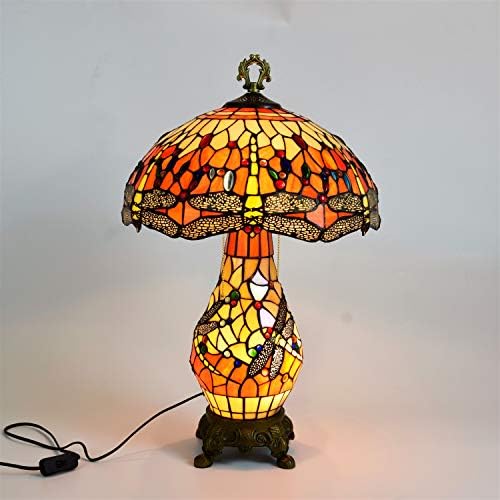 Tiffany Stílusban Festett Üveg asztali Lámpa Sárga Szitakötő Retro Nappali ágy mellett, asztali Lámpa, 40CM Festett Üveg asztali