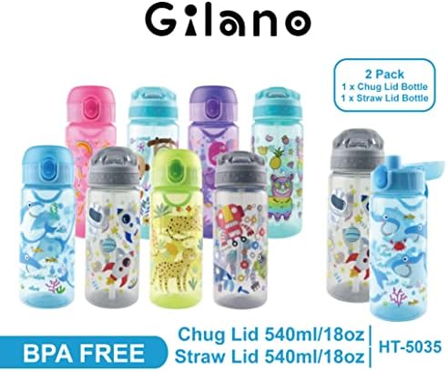 GILANO 18oz Gyerekek palackokkal az Iskola BPA-Mentes Csepp Víz Üveg Chugger Üveg Öntsön szivárgásmentes Szalma Flip Kifolyó