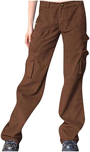 COKUERA Retro Utca Jeans Női egyszínű Kendő Mikro-Vágott Nadrág Egyenes Láb Zsebében Alkalmi Nadrág Nadrág