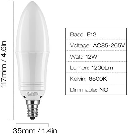 YIIZON E12 LED Gyertya Izzók 12W 1200LM 100W Izzó, Izzók (E12-Nappal, Fehér 6500K-4PC)