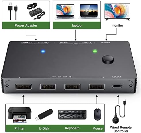 VINGVO C Típusú KVM Kapcsolók, 2 az 1-10 gbps HD Multimédia Interfész Típus C KVM Kapcsolók használatát Támogatja a 4K-60Hz a Billentyűzetek