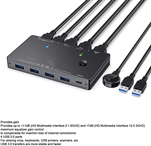 VINGVO HD Multimédia KVM Switch 4 portos USB 3.0 4K 120Hz Támogatás 8K 30Hz 8K HD Multimédiás Asztali Switch