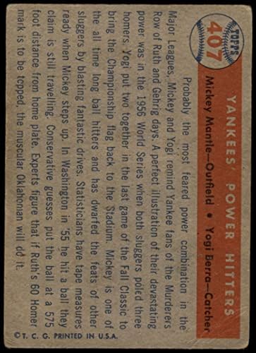 1957 Topps 407 Yankees Hatalom Hitters Mickey Mantle/Yogi Berra New York Yankees (Baseball Kártya) JÓ Yankees