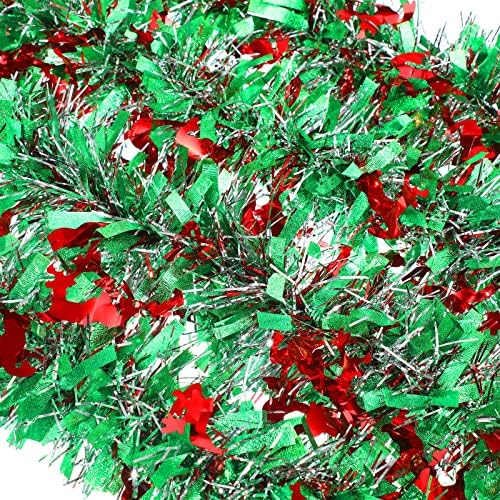 Karácsonyfa Dísz Garland Zöld Ezüst Metál Szalagok Lógnak Talmi Csavar Koszorú Piros Manó Csillogó Karácsonyi Koszorú Dekoráció