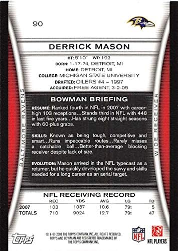 2008 Bowman Foci 90 Derrick Mason Baltimore Ravens Hivatalos NFL Kereskedelmi Kártyát A Topps