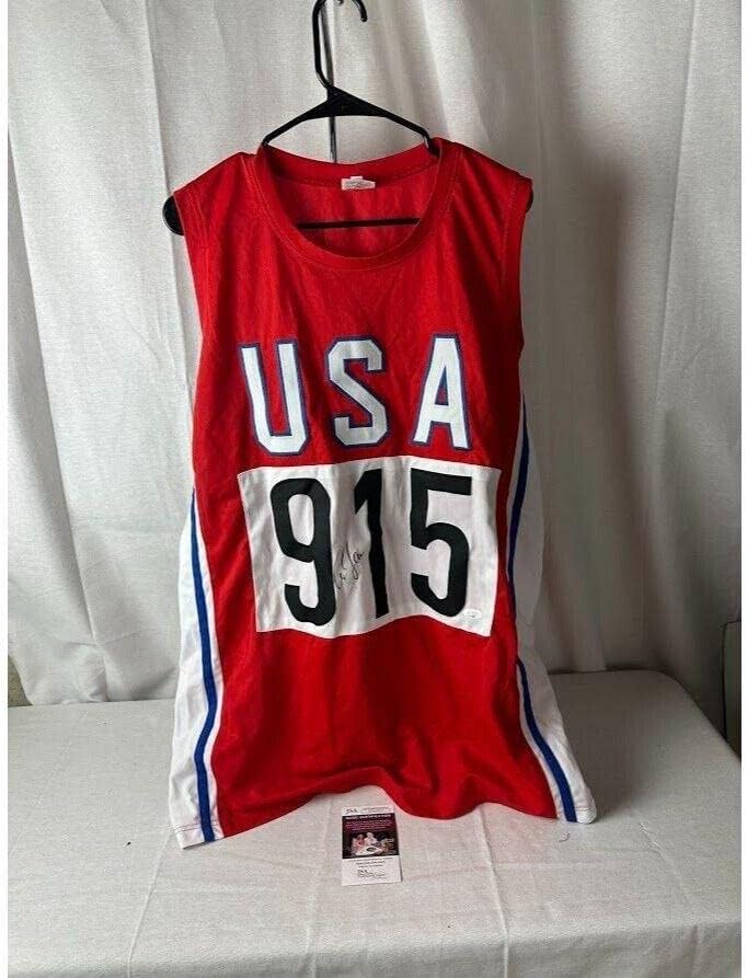 Carl Lewis aláírt dedikált USA jersey-i száma 915 SZÖVETSÉG AF65953 - Dedikált Olimpiai Mezek