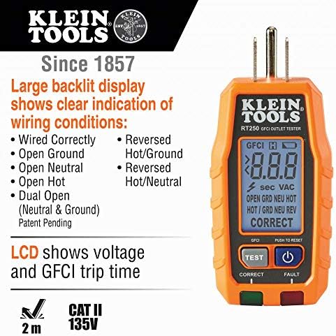 Klein Eszközök RT250KIT Nem érintkező-Feszültség Teszter, valamint GFCI Aljzatba Teszter LCD a Lámpa, Elektromos Feszültség Teszt