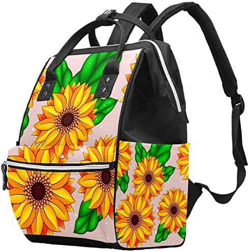 GUEROTKR Utazási Hátizsák, Pelenka táska, Hátizsák Táskában, napraforgó virág, zöld levelek minta