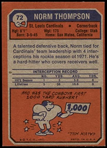 1973 Topps 72 Norm Thompson, St. Louis Cardinals-FB (Foci Kártya) NM Cardinals-FB Utah