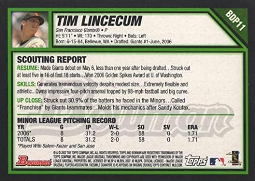 2007 Bowman Tervezet BDP11 Tim Lincecum RC Újonc San Francisco Giants