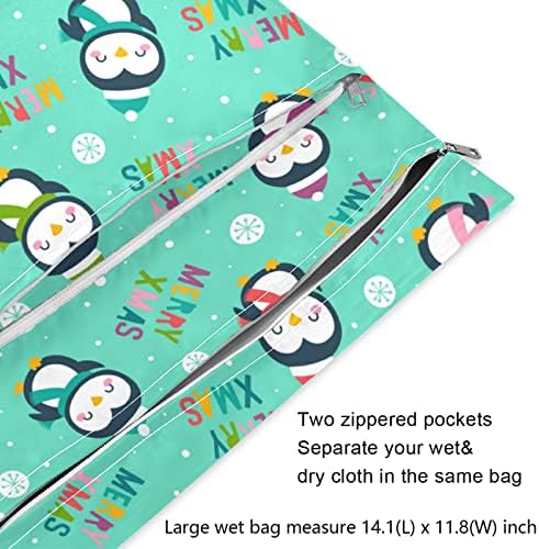 ZZXXB Boldog Karácsonyt Pingvin Vízálló Nedves Újrafelhasználható Táska ruha Pelenka Nedves-Száraz Táska Cipzáras Zseb Utazási Beach