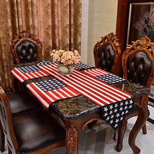 MULHUE 13×70inches asztali Futó, illetve 4 Állítsa Placemats, asztali Futó lakberendezés, Klasszikus Amerikai Zászló terítő, Futó Kávé Szőnyeg