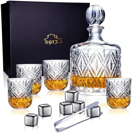 1917 - Kristály Whiskys Üveget Meghatározott, a Férfiak a Jóképű díszdobozban - 37 Oz, Klasszikus Likőrt, Derítő Készlet Tartalmaz