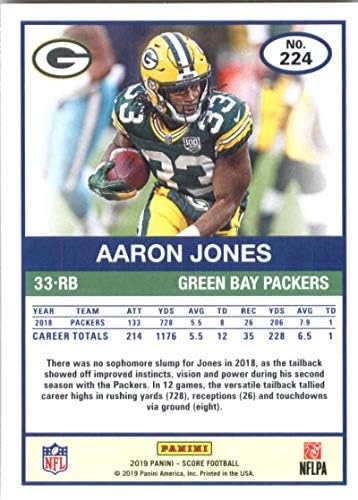 2019 Pontszám Foci 224 Aaron Jones-t a Green Bay Packers Hivatalos NFL Kereskedelmi Kártya által Panini