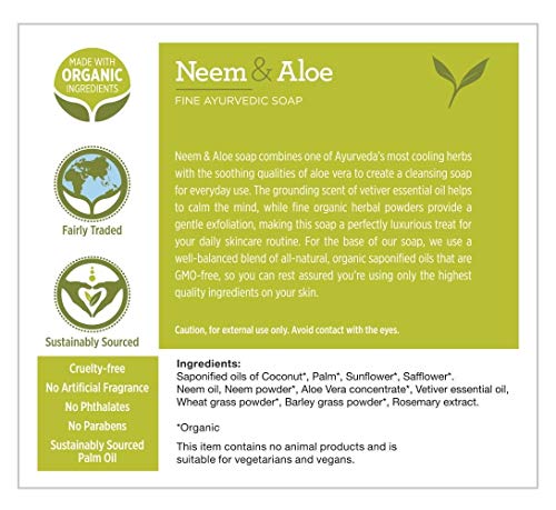 Banyan Növényekkel Szerves Neem & Aloe Szappan - A búzafű Por, Vetiver illóolaj & Rozmaring Kivonat - 4 oz - Hűtés & Nyugtató Keverék,