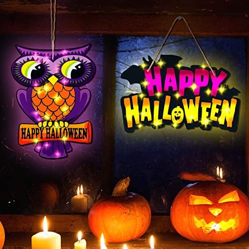 Moukeren 2 Db Halloween Ablak Fények Halloween Dekoráció Bagoly Tök Boszorkány Kalap Ablak Sziluett Fény Boldog Halloween-t Jel 20