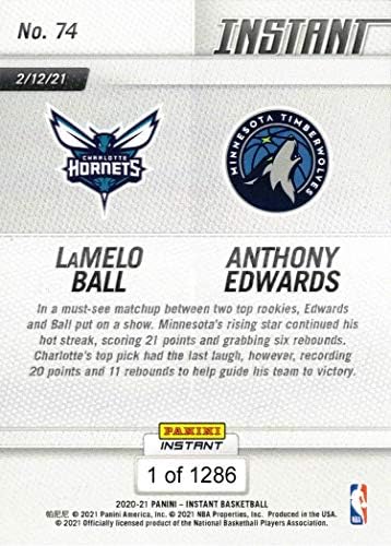 2020-21 Panini Azonnali Kosárlabda 74 LaMelo Labdát, majd Anthony Edwards Kettős Újonc Kártya - Csak 1,286 készült!