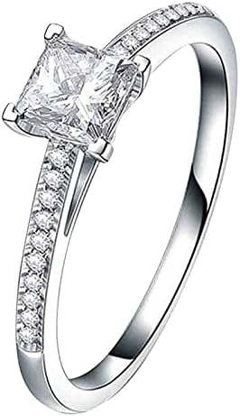 Yistu Nők Gyűrű Ékszer Női Eljegyzési Cirkon Gyűrű Gyémánt Hercegnő Személyre szabott Gyűrűk Aranyos Gyümölcs Gyűrűk (Ezüst, 5)