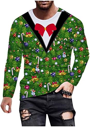 XXBR Karácsonyi T-shirt Mens, Katona Hosszú Ujjú 3D Vicces Karácsonyi Nyomtatás Sleeve Póló Party Jelmez, Alkalmi Felsők