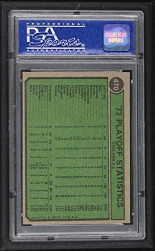 1974 Topps 470 1973 AL Rájátszás Reggie Jackson/Rick Dempsey Oakland Athletics/Orioles (Baseball Kártya) PSA a PSA 8.00 Atlétika/Orioles