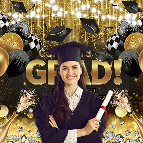 AIBIIN Fekete-Arany Diploma Banner Hátteret, Nagy Gratula Végzős Osztály 2023 Ünnepség, Bál, Party Dekoráció, Fotózás Háttér Nővér Téma