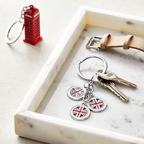 6 Pack London Keychains, Brit ajándék Ajándékok, BRIT Zászló, telefonfülke, Big Ben, emeletes Busz, Anglia Fém kulcstartó