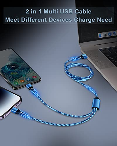 Több Töltő Kábel 2 az 1-ben iPhone, illetve Android USB Töltő Kábel, 4ft Fonott Nylon Multi Töltő Kábel Típusa-C/Lightning Port