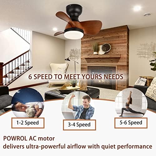 POWROL Mennyezeti Ventilátor, Fény 22 Távirányító Visszafordítható, Mennyezeti ventilátor, 6 Sebesség LED Fényerő 3 Színben süllyeszthető