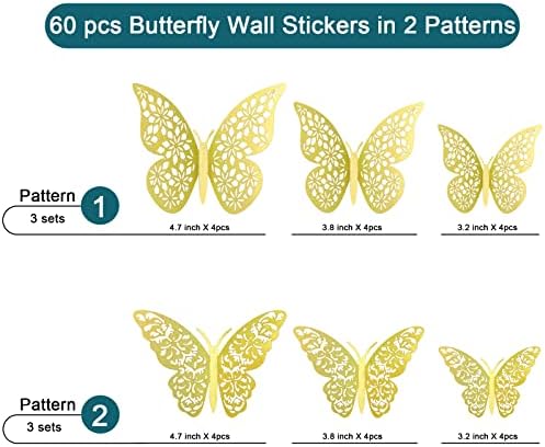 Pillangós Fali Dekoráció, 3D Arany Pillangós Születésnapi Party Dekoráció 60 Db 3-As Méretű Torta Dekoráció, Fali Matricák Szoba Dekoráció