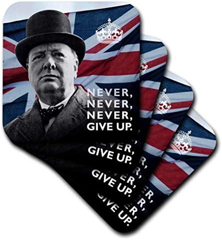 3dRose Winston Churchill - Soha ne Add Fel Idézet Vége Union Jack Háttér - Kerámia Alátétek, Készlet 4 (CST_220216_3)