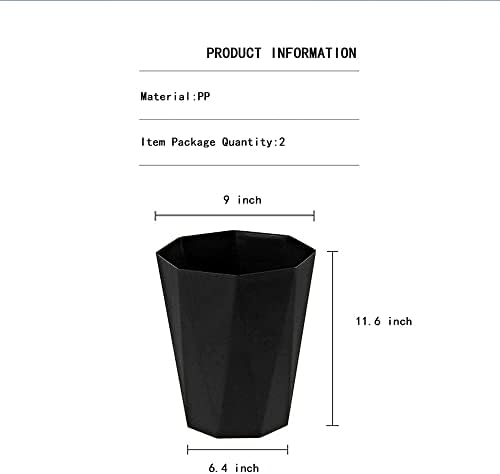 WEECRON Kuka Fürdőszobai szemetes Műanyag Gyémánt Alakú 2.6 Gallon (2 Pack, Fekete)