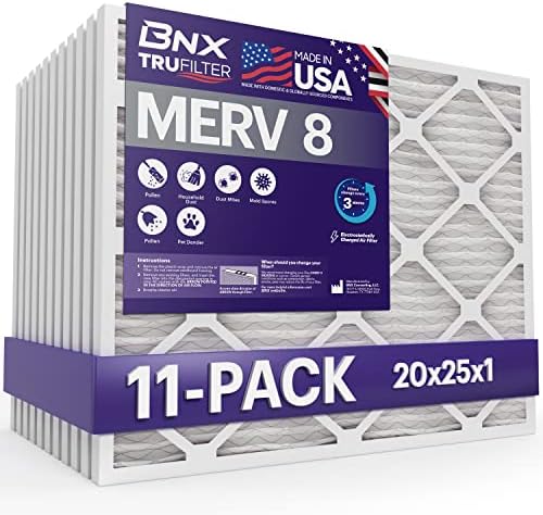 BNX 20x25x1 MERV 8 légszűrő 11 Pack - MADE IN USA - Elektrosztatikus Rakott légkondícionáló HVAC AC Kemence Szűrő - Eltávolítja a Por,