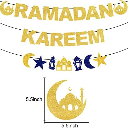 Ramadán Kareem Parti Dekoráció, Ramadan Mubarak fél Banner, Eid Mubarak Banner Kék Arany Lufi Eid Ramadan Kareem Fesztivál, Buli lakberendezés