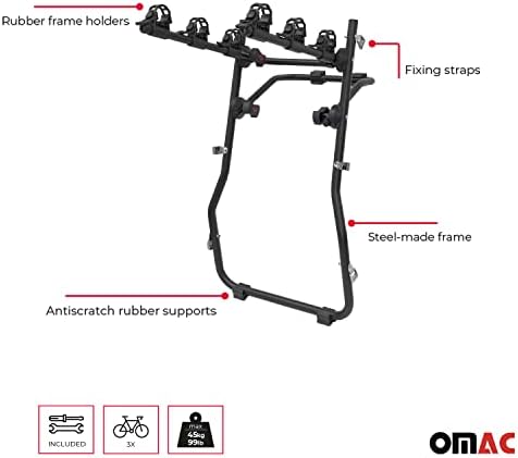 OMAC 3 kerékpártartó a Subaru XV Crosstrek 2014-2023, Csomagtartóba Szerelhető Kerékpár Szállító, 99 Kg Terhelhetőség, Összecsukható,