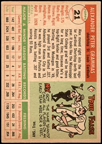 1955 Topps 21 Alex Grammas St. Louis Cardinals (Baseball Kártya) EX Bíborosok