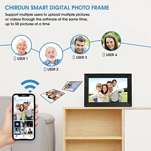 Chirdun Digitális Képkeret 32GB Memória 10.1 Inch Okos WiFi Digitális Képkeret 1280x800 IPS LCD-érintőképernyő-Multi-Funkciós