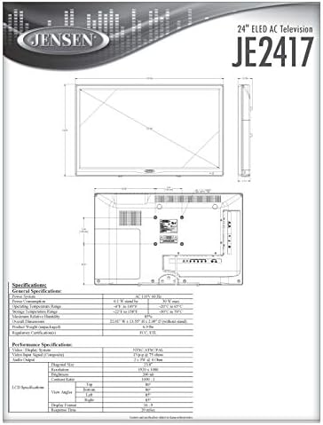 ASA Jensen JE2417 24' LED TV, 110VAC, Nagy Teljesítményű Wide 16:9 LCD Panel, Fehér LED-es Megvilágítás, 1920 x 1080 Full HD,